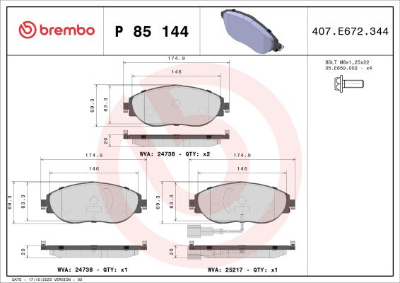 A.B.S. P 85 144 BREMBO BREMSBELÄGE, RICHTUNGSGEBUNDEN Bremsbelagsatz, Scheibenbremse